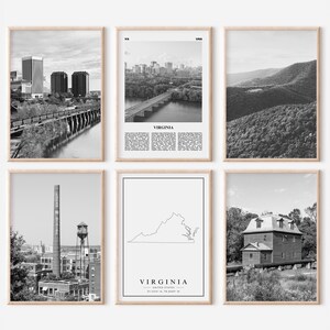 Ensemble de 6 gravures Virginia State | Posters photos en noir et blanc | Galerie d'art mural de photographies de voyage