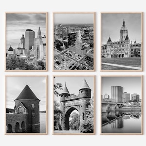 Hartford Connecticut Prints Set of 6 | Black and White Photos Posters | Travel Photography Wall Art Gallery