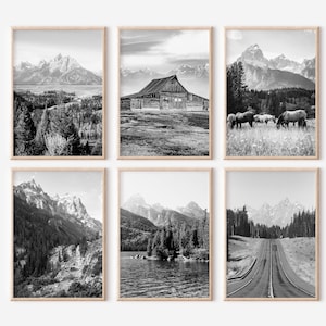 Grand Teton Nationalpark Wyoming Prints 6er-Set | Schwarzweiß-Fotos Poster | Reise-Fotografie Wall Art Gallery