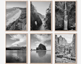 Oregon Prints Set of 6 | Black And White Photos Posters | Travel Photography Wall Art Gallery