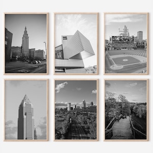 Cleveland Ohio Prints Set of 6 | Black And White Photos Posters | Travel Photography Wall Art Gallery