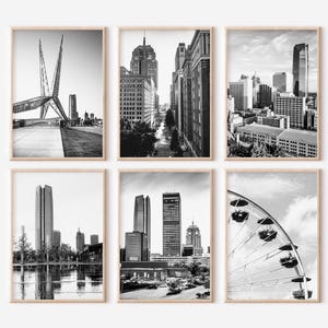 Oklahoma City Oklahoma Prints Set of 6 | Black and White Photos Posters | Travel Photography Wall Art Gallery
