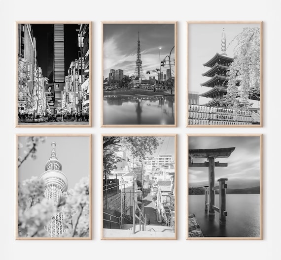 東京日本プリント 6 枚セット | 白黒写真ポスター | 旅行写真ウォール 