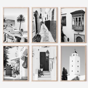 Conjunto de 6 impresiones de Sidi Bou Said, Cartago, Túnez / Pósters fotográficos en blanco y negro / Galería de arte mural con fotografías de viajes