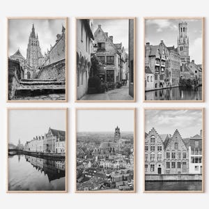 Bruges Belgium Prints Set of 6 | Brugge Black and White Photos Posters | Travel Photography Wall Art Gallery