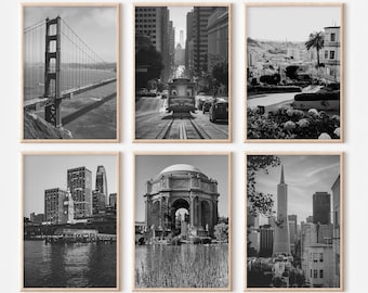 San Francisco California Prints Set of 6 | Black And White Photos Posters | Travel Photography Wall Art Gallery