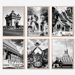 Laos Prints Set of 6 | Black and White Photos Posters | Travel Photography Wall Art Gallery