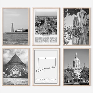Connecticut State Prints Set of 6 | Black And White Photos Posters | Travel Photography Wall Art Gallery