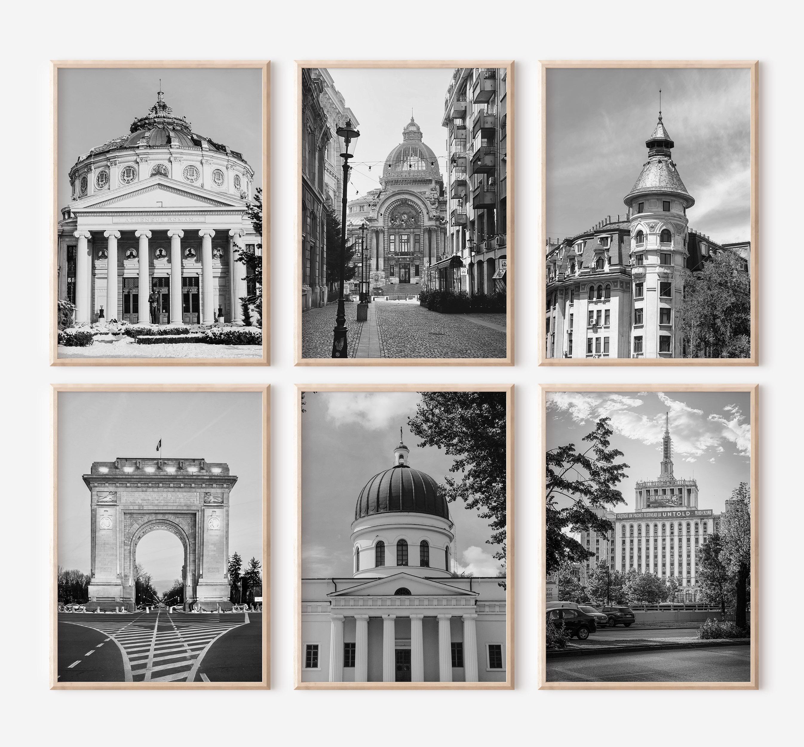 Bucharest Romania Prints Set of 6 | Black and White Photos Posters
