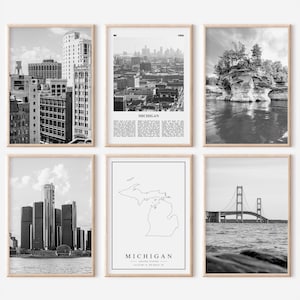 Michigan State Prints Set of 6 | Black And White Photos Posters | Travel Photography Wall Art Gallery