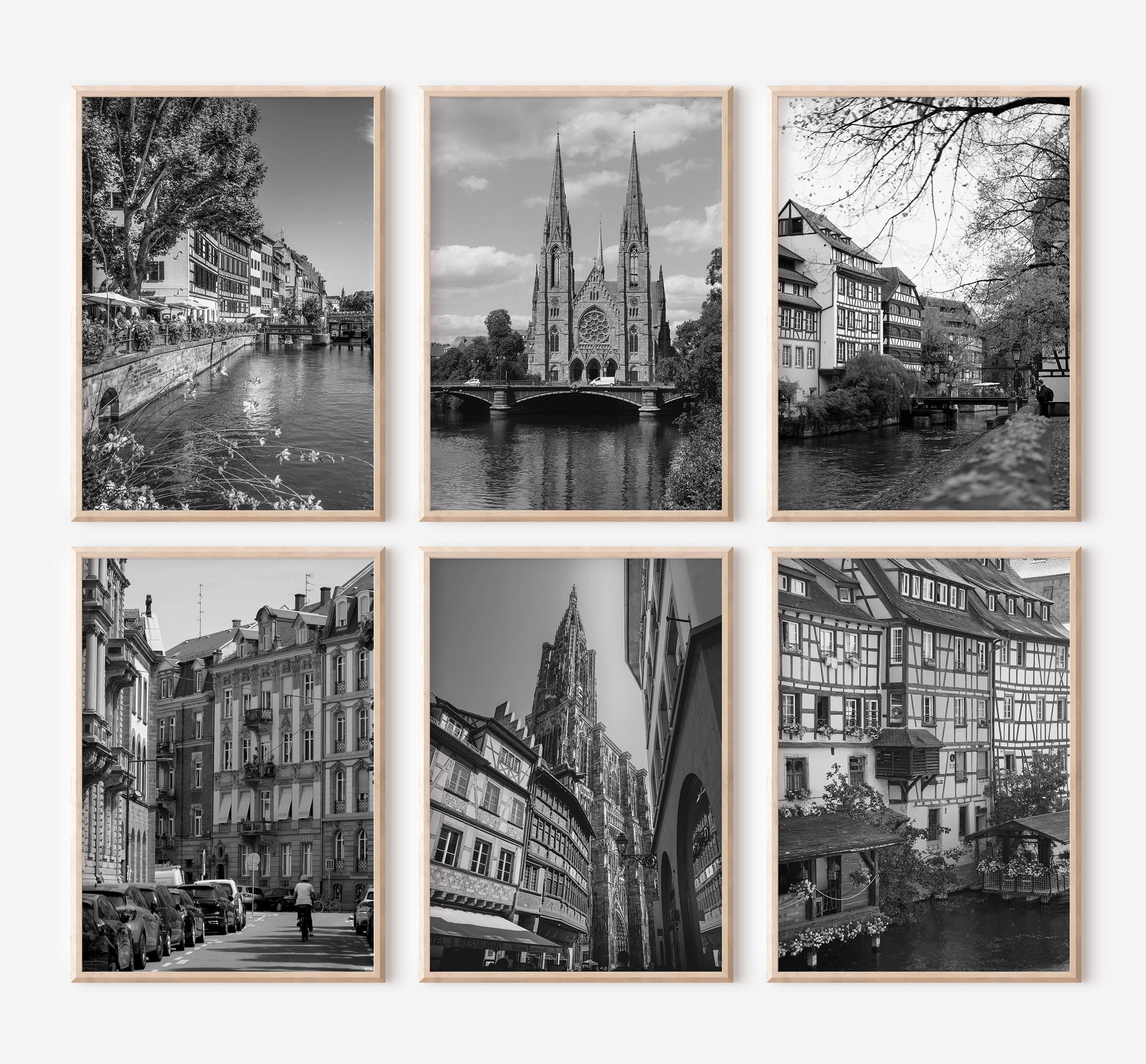 Strasbourg France Prints Set of 6 | Black and White Posters