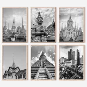 Bangkok Thailand Set of 6 | Black And White Photos Posters | Travel Photography Wall Art Gallery