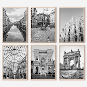 Milan Italy Prints Set of 6 | Black And White Photos Posters | Travel Photography Wall Art Gallery