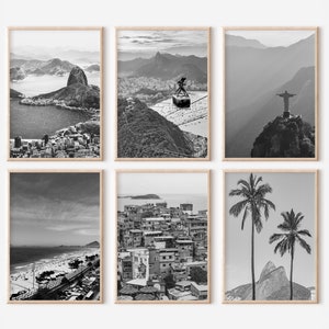 Juego de 6 impresiones de Río de Janeiro, Brasil, Pósteres de fotos en blanco y negro, Galería de arte de pared de fotografía de viajes