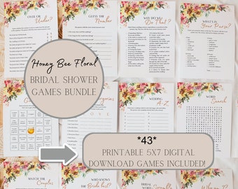 Honey Bee Bridal Shower Games Bundle, Floral Theme (Digital Download)