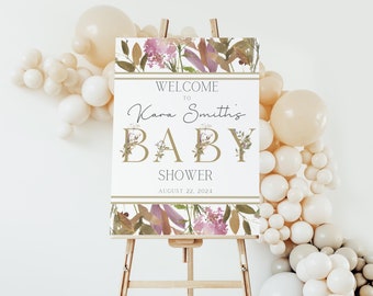 Wildflower Baby Shower Welcome Sign Floral Girl Baby Shower Theme, Poster, Foam Board, Canvas or Digital Download File