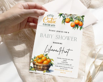 Little Cutie Baby Shower Invitations: Neutral Orange Citrus Theme (Physical or Digital)