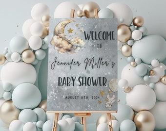 We Are Over the Moon Baby Shower Welcome Sign, Celestial Theme (Physical or Digital File)