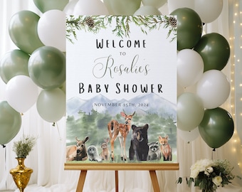 Woodland Animal Baby Shower Welcome Sign, Forest Theme (Physical or Digital)