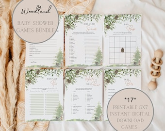 Woodland Baby Shower Games Bundle, Forest Animal Theme (Digital Download)