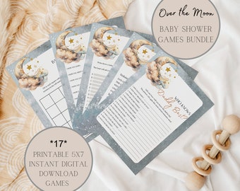 We Are Over the Moon Baby Shower Games Bundle, Moon & Stars Celestial Theme (Digital Download)