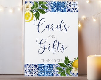 Amalfi Coast Lemon Cards and Gifts Table Sign for Bridal Shower, Baby Shower -Digital Download OR Physical Print on Poster Paper