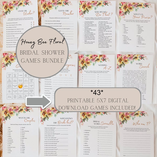 Honey Bee Bridal Shower Games She Found Her Honey Game Bundle for Bridal Shower Instant Download Bridal Shower Games Floral Fun and Engaging