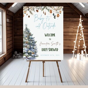 Baby It's Cold Outside Baby Shower Willkommensschild Winter-Babyparty Weihnachtsthema, Junge Baby Shower, Poster, Schaumstoff, Leinwand oder digitale Datei