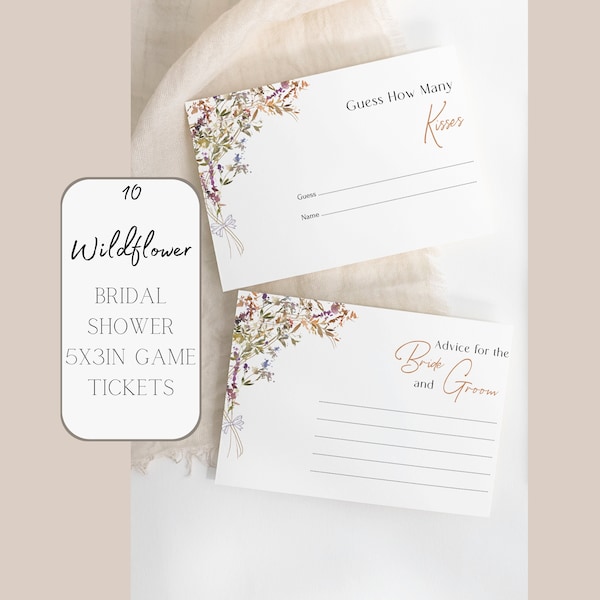 Wildflower Bridal Shower Games, Bridal Shower Card Tickets 3x5in Instant Download Printable Wildflower Bridal Shower Theme Ideas