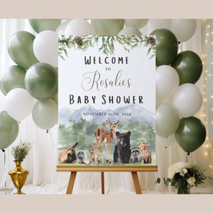 Woodland Baby Shower Willkommensschild Waldtier-Babyparty-Thema Woodland Willkommensschild Poster, Schaumstoff, Leinwand oder digitale Datei
