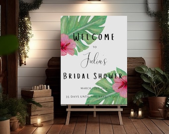 Tropical Bridal Shower Welcome Sign, Aloha Hibiscus Theme (Physical or Digital)