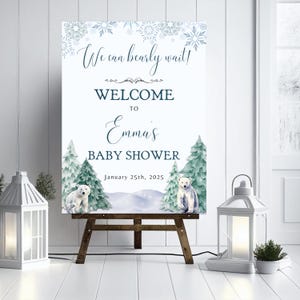 We Can BearlyWait-Babyparty-Willkommensschild Winter-Eisbärthema, neutrale Babyparty, Winterwunderland-Weihnachtsthema-Bär-Babyparty