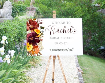 Bridal Shower Welcome Sign Dark Floral Bridal Shower Decor Theme, Custom Welcome Sign Bride to be Welcome Canvas Bridal Poster or Printable