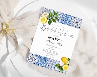 Amalfi Coast Lemon Bridal Shower Invitations, Custom Physical Printed Cards or Digital Download, Bridal Shower Invites for Bride to Be