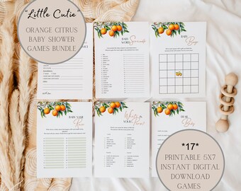 A Little Cutie está en camino Juegos de baby shower Paquete de juegos Orange Citrus Clementine Descarga instantánea Juegos de baby shower imprimibles