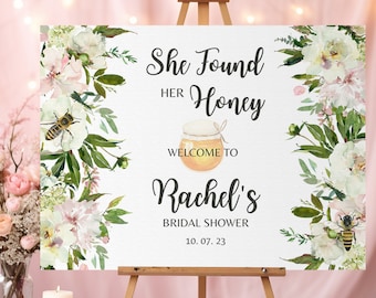 She Found Her Honey Bridal Shower Welcome Sign, Floral Bee Theme (Physical or Digital)