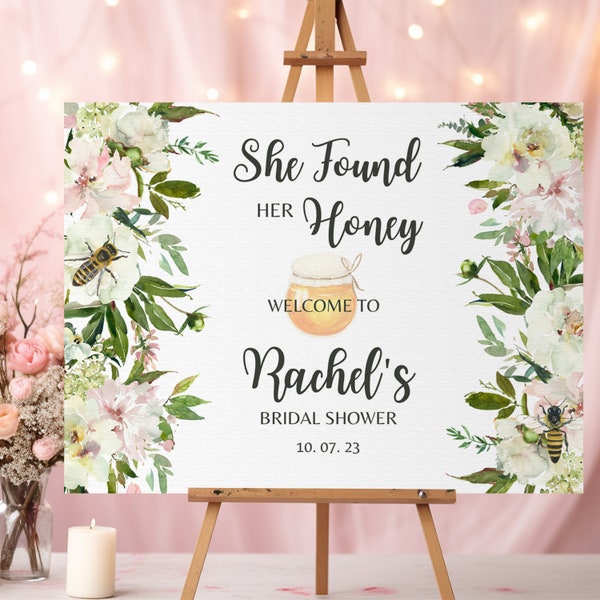 She Found Her Honey Bridal Shower Welcome Sign Bee Theme Bridal Shower Brunch Welcome Poster Foam Canvas Bride to Be Custom Wedding sign