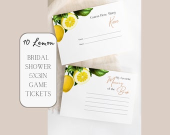 Lemon Bridal Shower Games: 3x5 Ticket Cards Bundle of 10 (Digital Download)