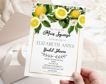 Lemon Bridal Shower Invitation, Main Squeeze Theme (Physical or Digital)