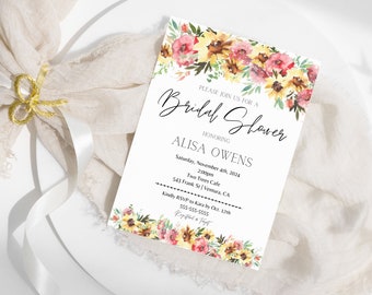She Found Her Honey Bridal Shower Invitations Floral Honey Bee Custom Physical Printed Cards or Digital Download Invites for Bride to Be