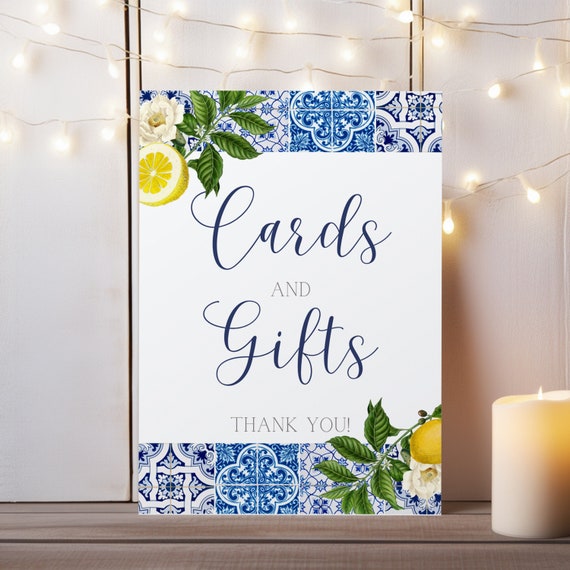 Amalfi Coast Lemon Cards and Gifts Table Sign for Bridal Shower, Baby Shower -Digital Download OR Physical Print on Poster Paper