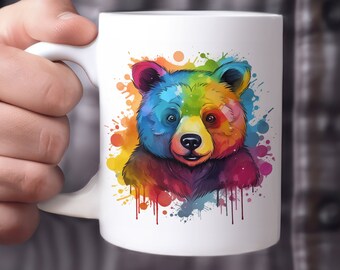 Rainbow Pride Bear Mug. Cute mug with a colorful bear, great gift for the gay man in your life who likes bears (or is one ;). Pride gift