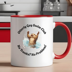 Otterly Gay Swim Club - Keine Badehose? Kein Problem! Lustiger Becher, zweifarbiger Becher, LGBT Geschenk, Geschenk für Gay, Geschenk für Freund, LGBT Q Becher, 11 Unzen Becher