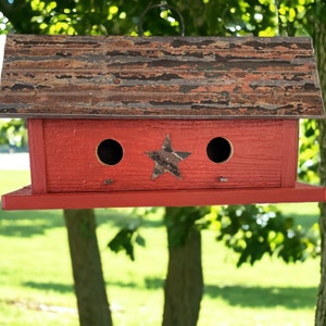 Rustic Red Wooden Birdhouse: Reclaimed Barn Wood,  Primitive Hanging Garden Decor, Indoor/Outdoor Decor, Birthday Gift for Her, Christmas