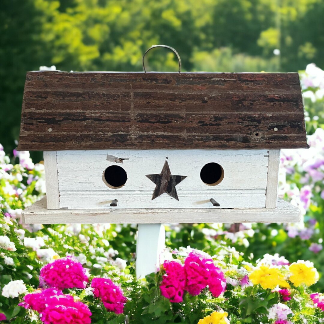 Handmade Rustic Birdhouse: Reclaimed Barn Wood & Tin Roof, Farmhouse ...