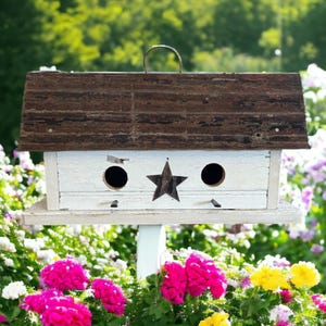 Handmade Rustic Birdhouse: Reclaimed Barn Wood & Tin Roof, Farmhouse, Cottage Decor, Gift