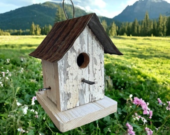 Small Wren Birdhouse, Amish Wooden Handmade White Birdhouse, Farmhouse Decor, Rustic Decor, Primitive Decor, Mother's Day Gift