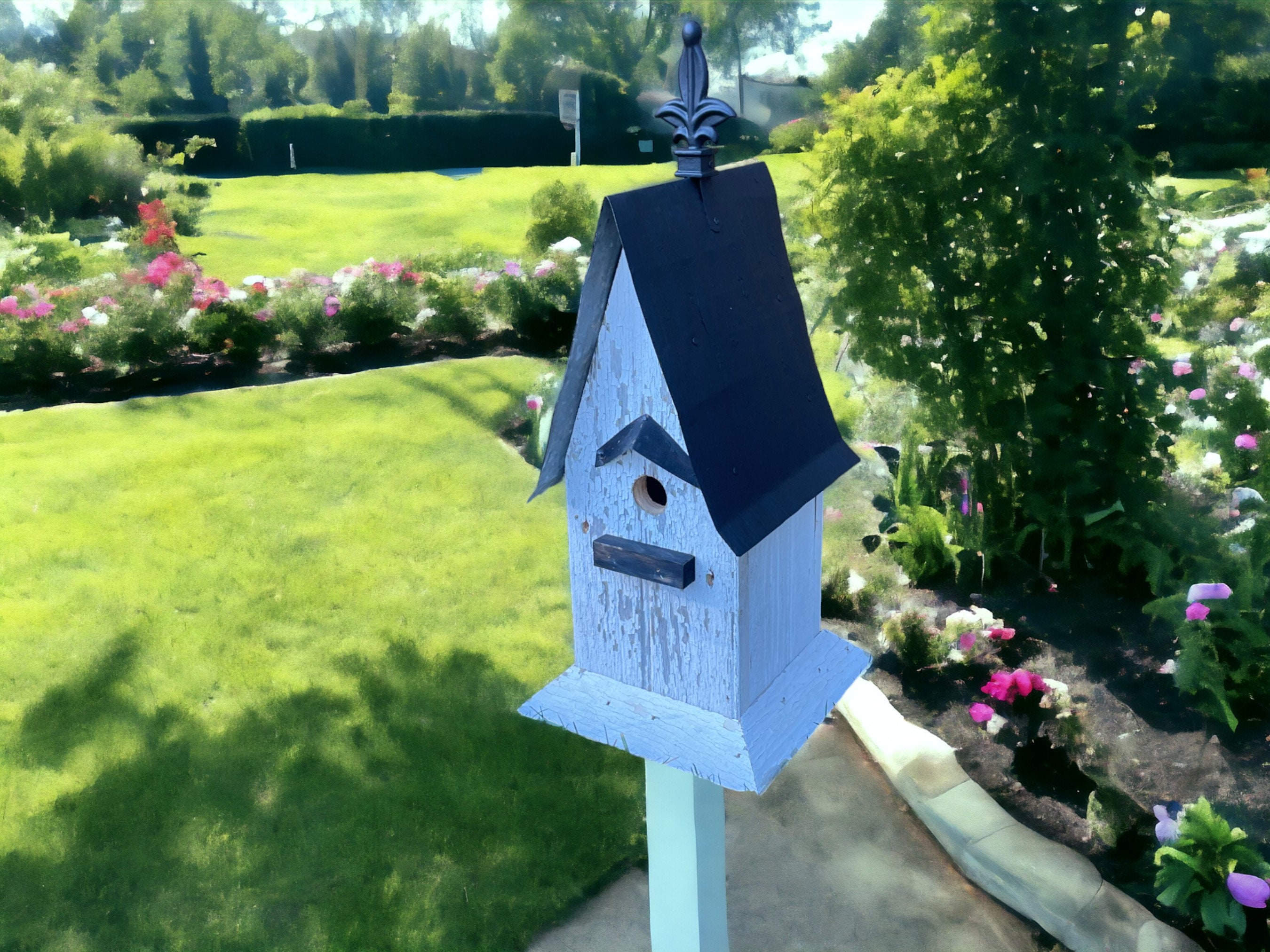 Rustic Amish Handmade Birdhouse, Outdoor Decor, Post Birdhouse