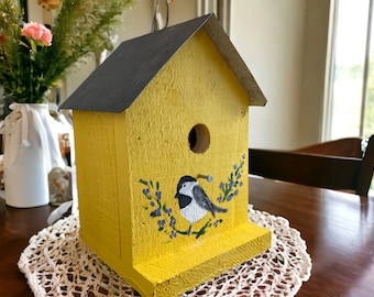 Casetta per uccelli in legno artigianale Amish, casette per uccelli dipinte a mano, arredamento da giardino, arredamento da giardino, casetta per uccelli blu Chickadee, regalo per la festa del papà