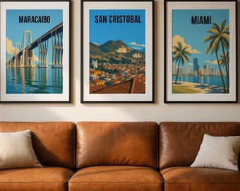 Venezuela Miami Wall Art Set of 3 | San Cristobal Maracaibo Print | Venezuelan Gift | Latina Home Decor | Instant Download